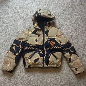 Goldbergh Kids Puffer Jacket in Black and Tan Chain Print